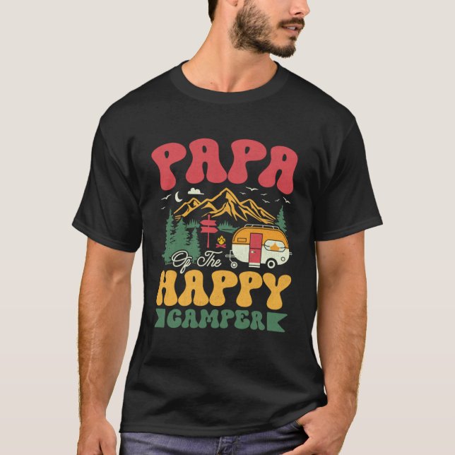 T-shirt Cute Papa Of The Happy Camper Groovy Camping Trip (Devant)