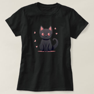 T-shirt Cute Pastel Goth Chat noir avec Coeurs roses Tee