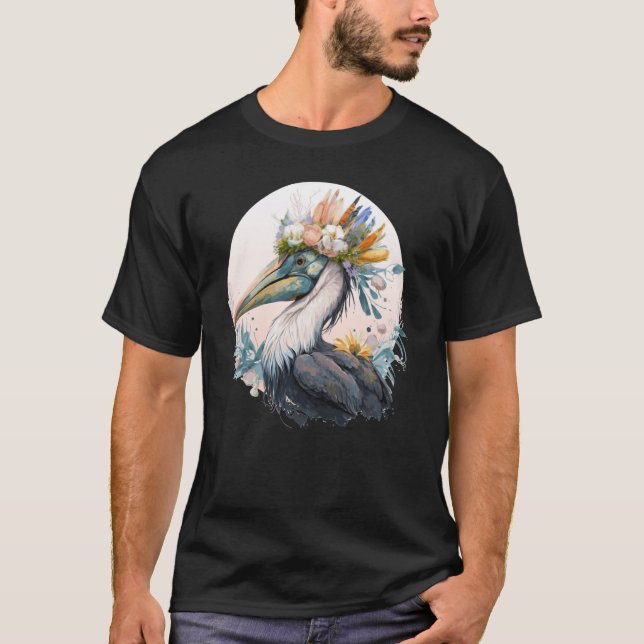 T-shirt Cute Pelican Bird Flower Crown Floral Birds (Devant)