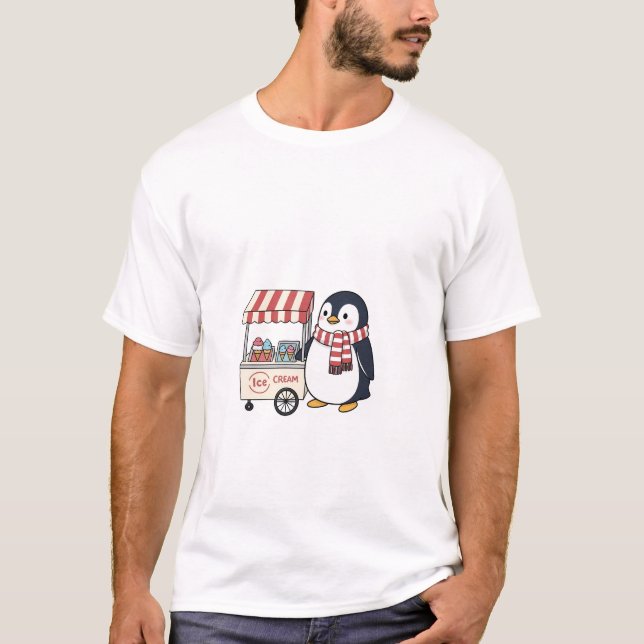 T-shirt Cute Penguin Ice Cream Vendor Cartoon Character (Devant)