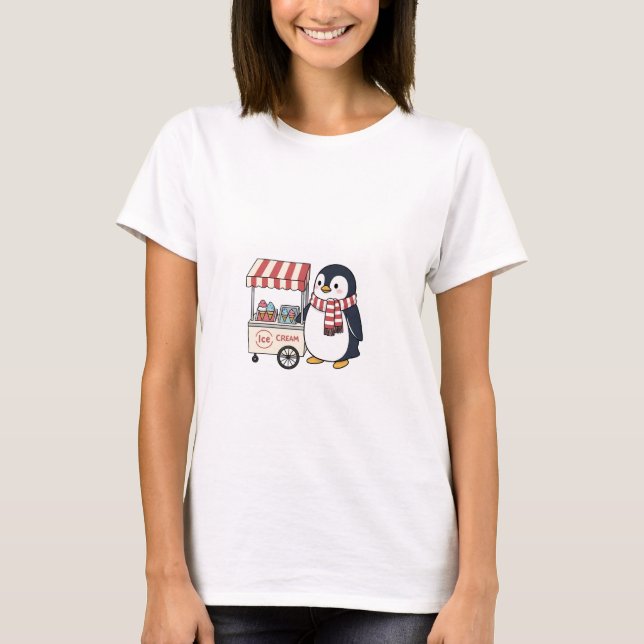 T-shirt Cute Penguin Ice Cream Vendor Cartoon Character (Devant)