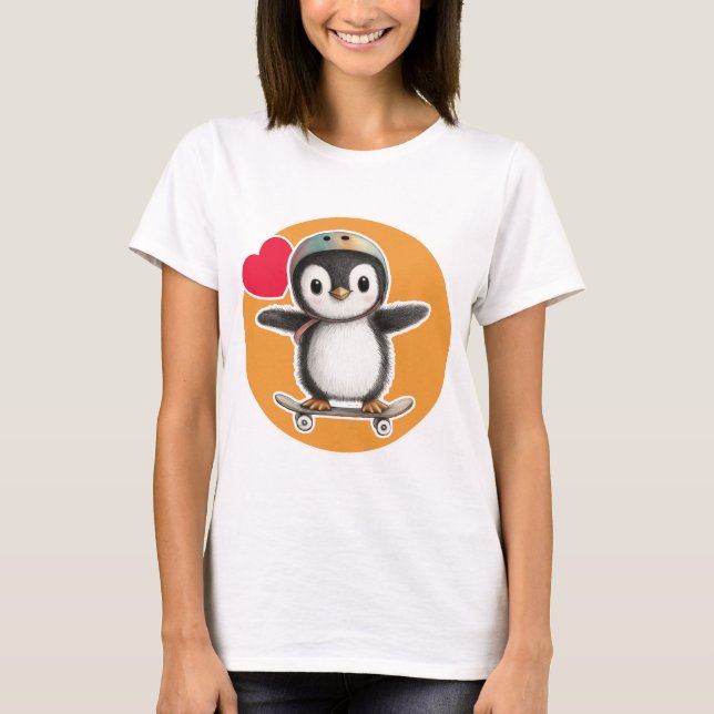 T-shirt Cute Penguin with a stakeboard (Devant)
