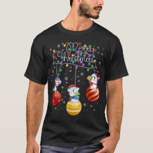 T-shirt Cute Penguins Joyeux Noël Lumières Ornements Bal