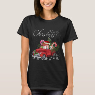 T-shirt Cute Père Noël Pomeranian équitation Camion Rouge