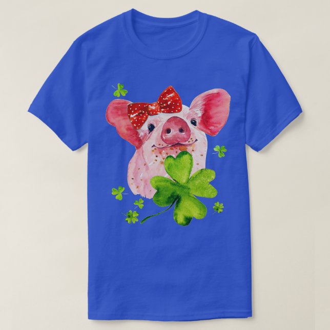 T-shirt Cute Pig Holding Shamrock Happy St Patrick's Day 2 (Design devant)