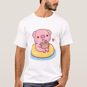 T-shirt Cute Piggy Chilling Sur Flotte De La Piscine Et Bo