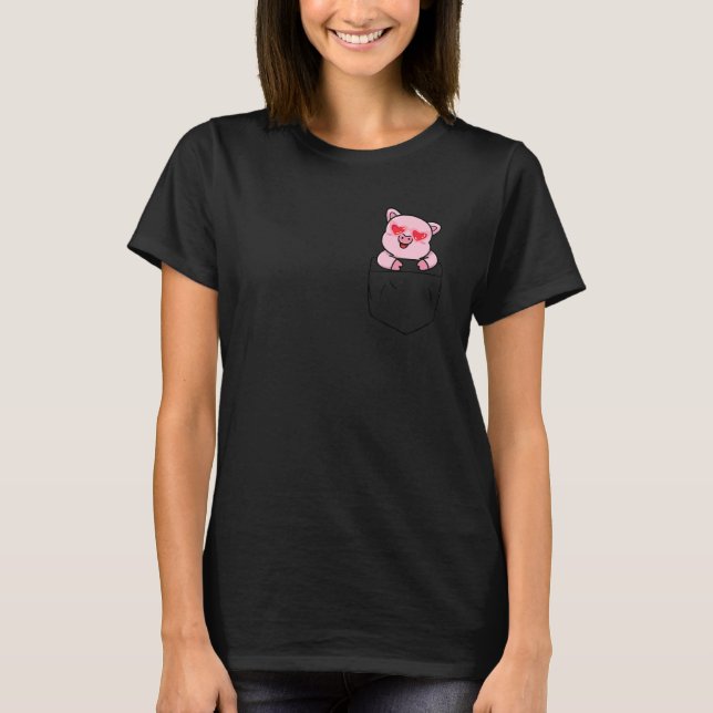 T-shirt Cute Piglet In My Pocket Smiling Pig With Sunglass (Devant)