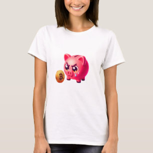 T-shirt Cute Pink Angry Piggy Bank Holding Gold Bitcoin Co