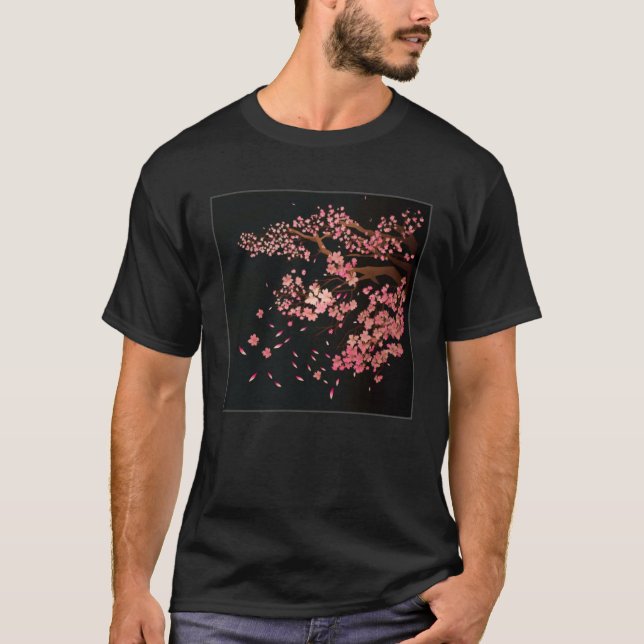 T-shirt Cute Pink Cherry Blossom Illustration Flowers Mini (Devant)