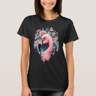 T-shirt Cute Pink Flamingo Tropical Bird Flower Crown Flor