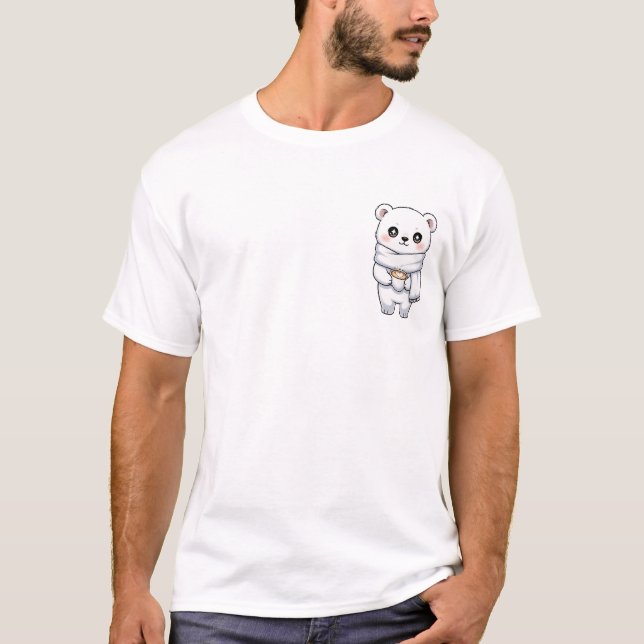 T-shirt Cute Polar Bear Wearing Scarf Holding Heart Latte (Devant)
