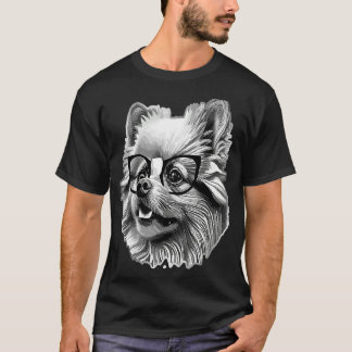 T-shirt Cute Pomeranian Dog Wearing Nerd Glasses Funny Gra