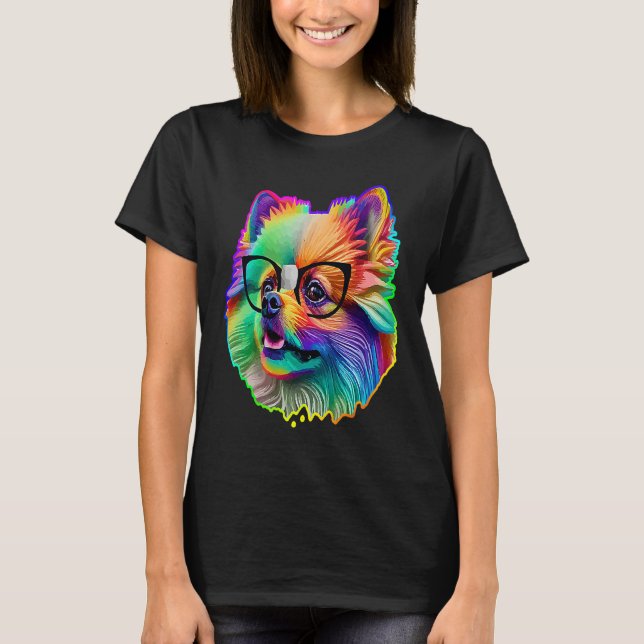 T-shirt Cute Pomeranian Dog Wearing Nerd Glasses Funny Pop (Devant)