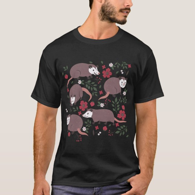 T-shirt Cute Possum Fraise Fleurs Animaux sauvages Noël Fa (Devant)