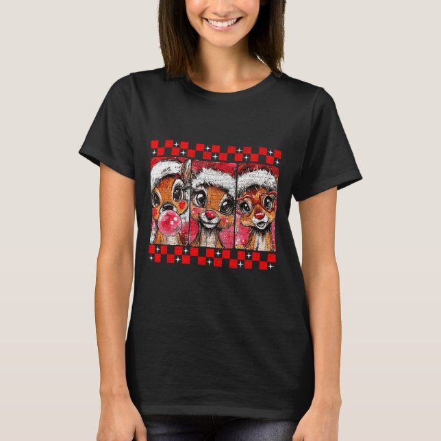 T-shirt Cute Preppy Christmas,reindeer Brushstrokes Funny  (Devant)