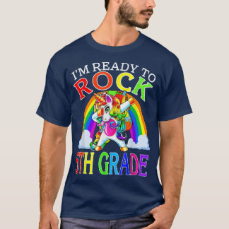 T-shirt Cute Prêt À Rock 5E Grade Unicorn Retour À L'École