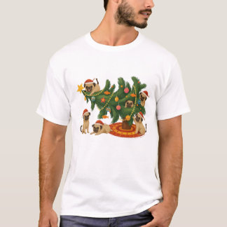 T-shirt Cute Pug Christmas Tree Scene – Funny Holiday Dogs