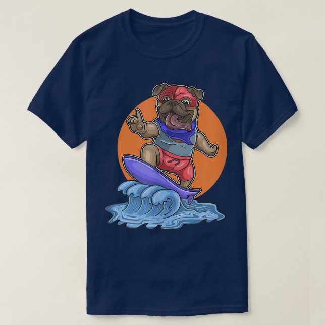 T-shirt cute pug dof surfing  (Design devant)