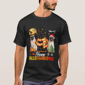 T-shirt Cute Pug Happy Hallothanksmas Halloween Thanksgivi