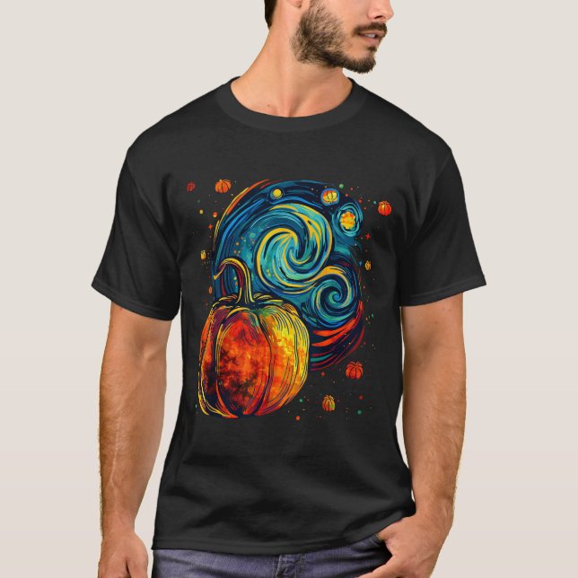 T-shirt Cute Pumpkin Halloween Thanksgiving Starry Night V (Devant)