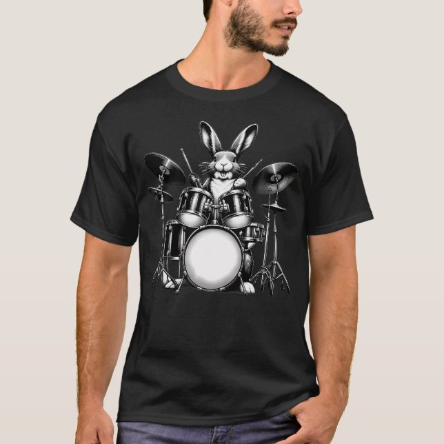 T-shirt Cute Rabbit Bunny Playing Drums Rabbits Drummer Mu (Devant)