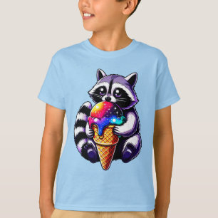 T-shirt Cute Raccoon Manger Un Cône De Crème Spatiale