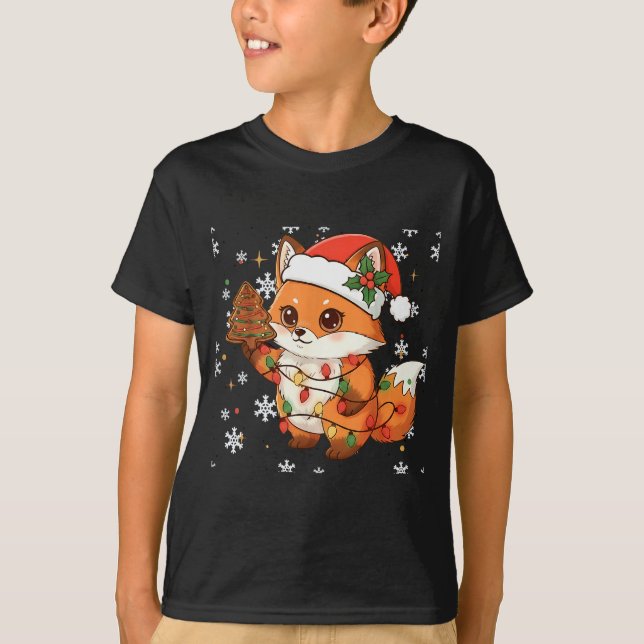 T-shirt Cute Racoon Lights Tree Cake Funny Xmas Merry Chri (Devant)