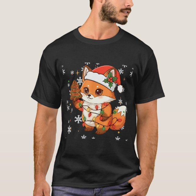 T-shirt Cute Racoon Lights Tree Cake Funny Xmas Merry Chri (Devant)