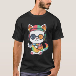 T-shirt Cute Rainbow Cat Dj Techno Festival Raver