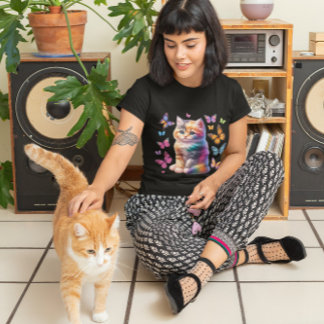 T-shirt Cute Rainbow Kitten et Butterflies Sublimation cat