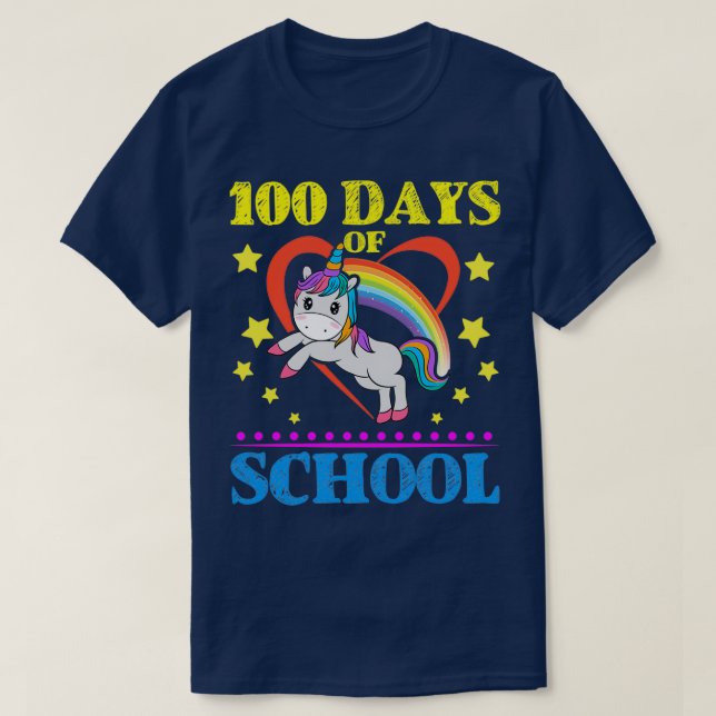 T-shirt Cute Rainbow Unicorn 00 jours d'école (Design devant)