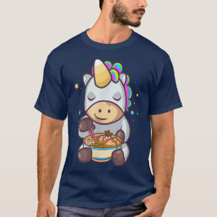T-shirt Cute Rainbow Unicorn Manger Ramen Noodles Bowl Ani