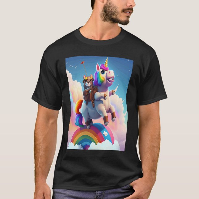 T-shirt Cute Rainbow Unicorn Otter Riding A Unicorn (Devant)