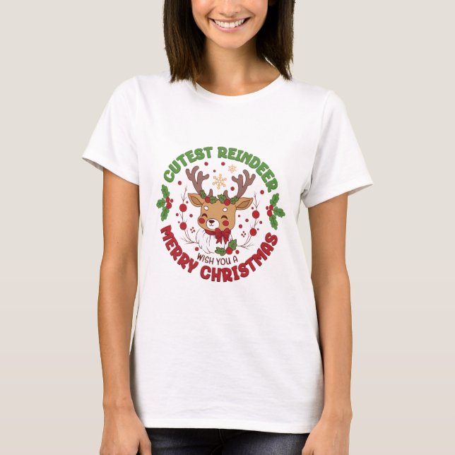 T-shirt Cute Reindeer Wish You A Merry Christmas (Devant)