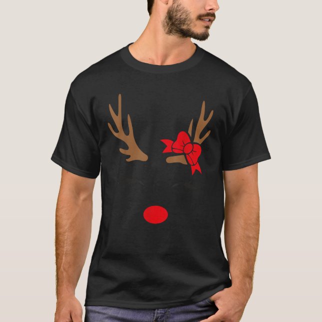 T-shirt Cute Reindeer With Bow For Girls Christmas Idea  (Devant)