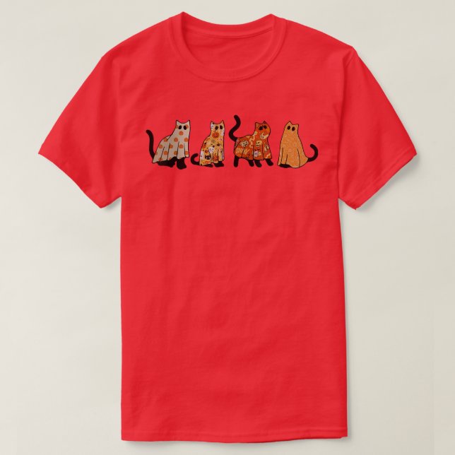 T-shirt Cute Retro Chat Noir Fantôme Automne Halloween Cha (Design devant)