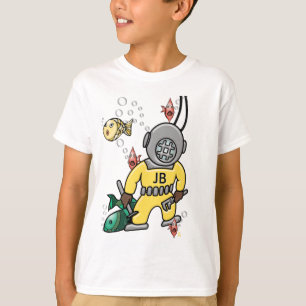 T-shirt Cute Retro Deep Sea Diver and Fish - Monogramme