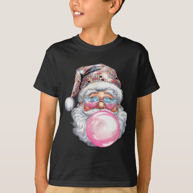 T-shirt Cute Retro Santa Christmas Blowing Bubble Gum Vint (Devant)