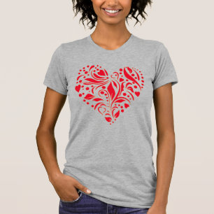 T-shirt Cute Romantique Abstrait Coeur Design Red Grey