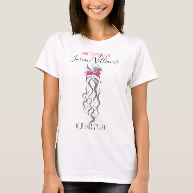 T-shirt Cute Rose Bow Gris et Blanc Braider Hair Style (Devant)
