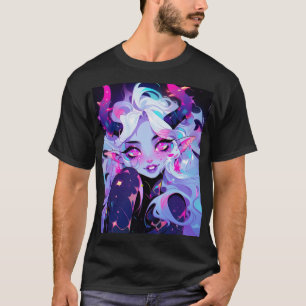 T-shirt Cute rose, noir et blanc Koakuma Little Devil