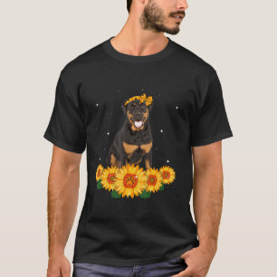 T-shirt Cute Rottweiler Headband Sunflower Cadeaux femmes