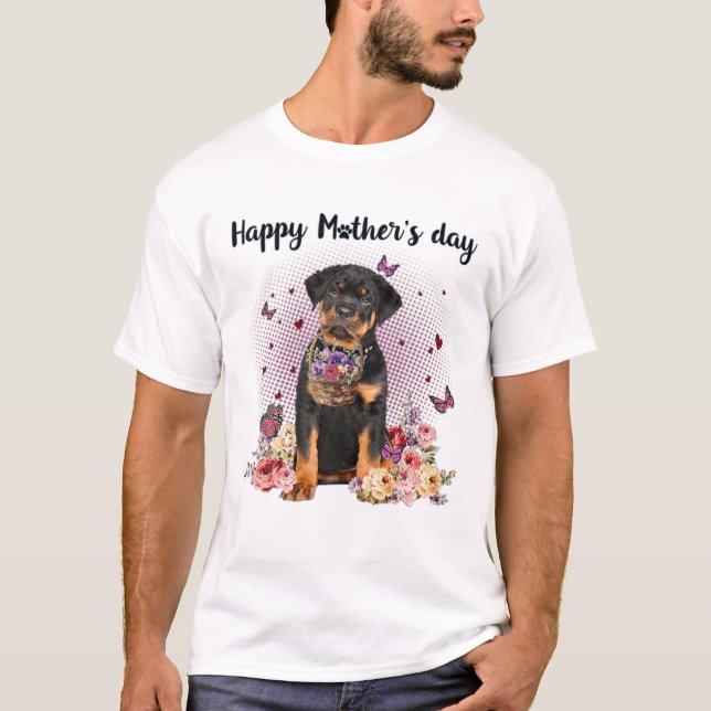 T-shirt Cute Rottweiler Maman Fleur Joyeuse Fête des Mères (Devant)