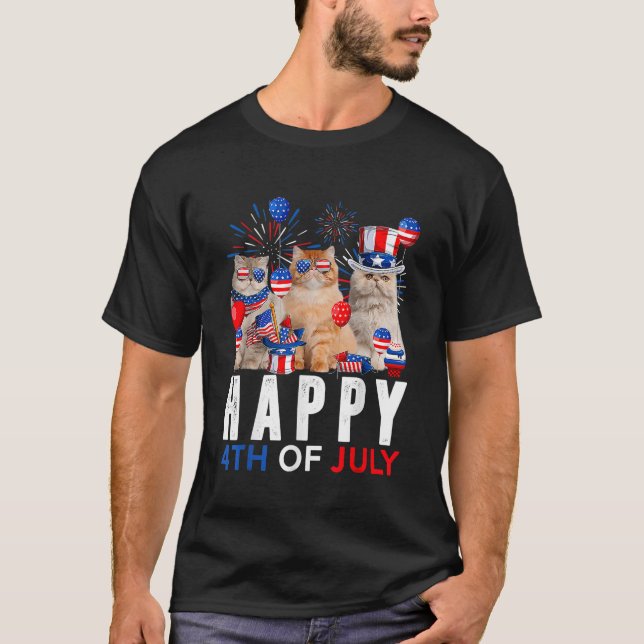 T-shirt Cute Rouge Blanc Bleu Perse Chat Patriotique Joyeu (Devant)
