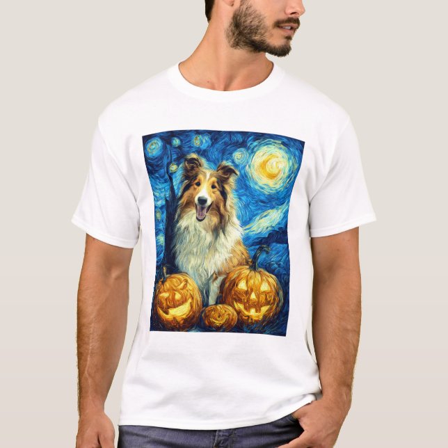 T-shirt Cute Rough Collie Dog Halloween Jack O Lantern Pum (Devant)