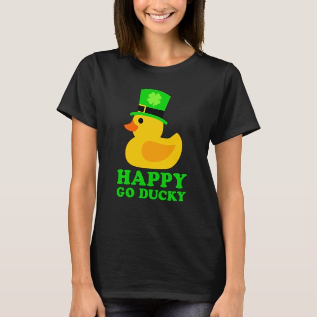 T-shirt Cute Rubber Duck Lucky Four Leaf C Leprechaun Hat (Devant)