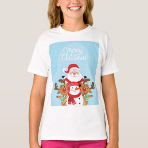 T-shirt Cute Santa Claus, deer and snowman