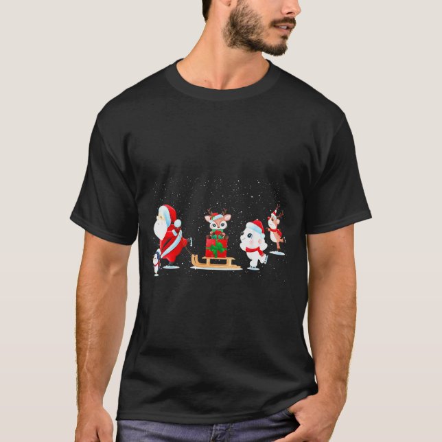 T-shirt Cute Santa Claus Ice Skating With Friends - Family (Devant)