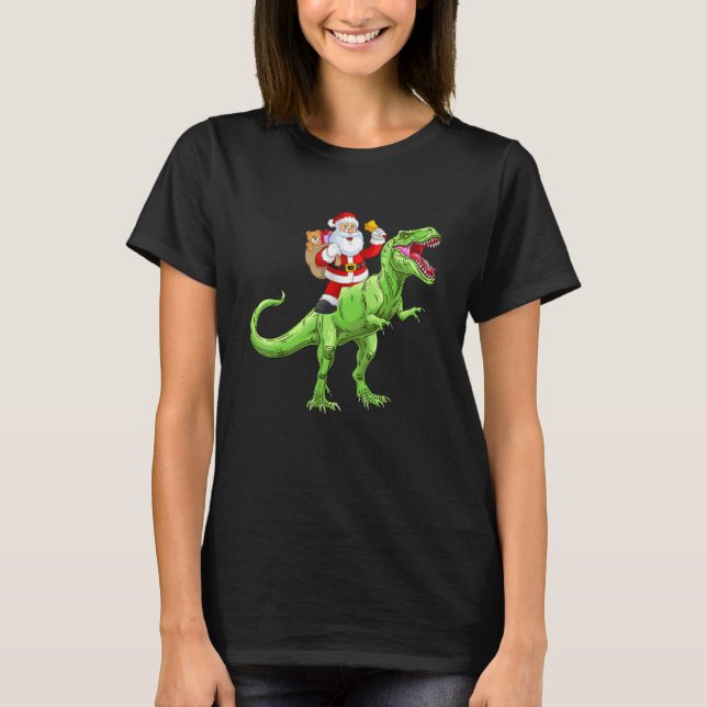 T-shirt Cute Santa Claus Riding Dinosaur rex Boys Christma (Devant)