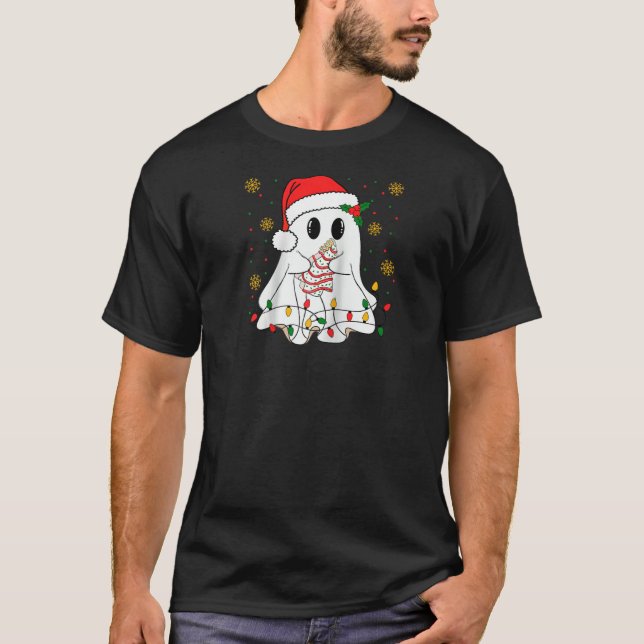 T-shirt Cute Santa Ghost Christmas Cake Xmas Tree Lights P (Devant)